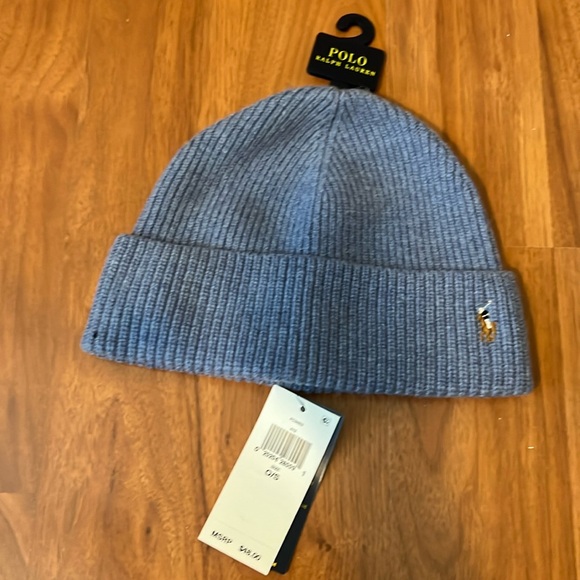 NEW Polo Ralph Lauren Baby Blue Wool Blend Cuff Knit Beanie Hat Men - Picture 1 of 3